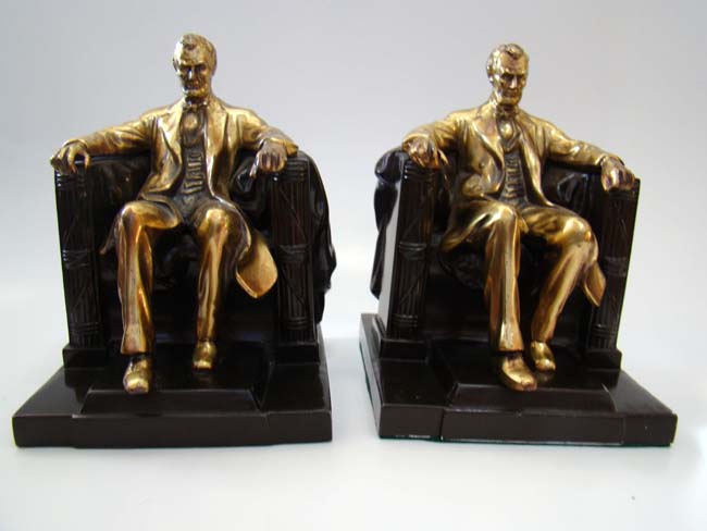 A fine pair of "Lincoln in the chair" bookends by Philadelphia Manufacturing Co. circa 1935